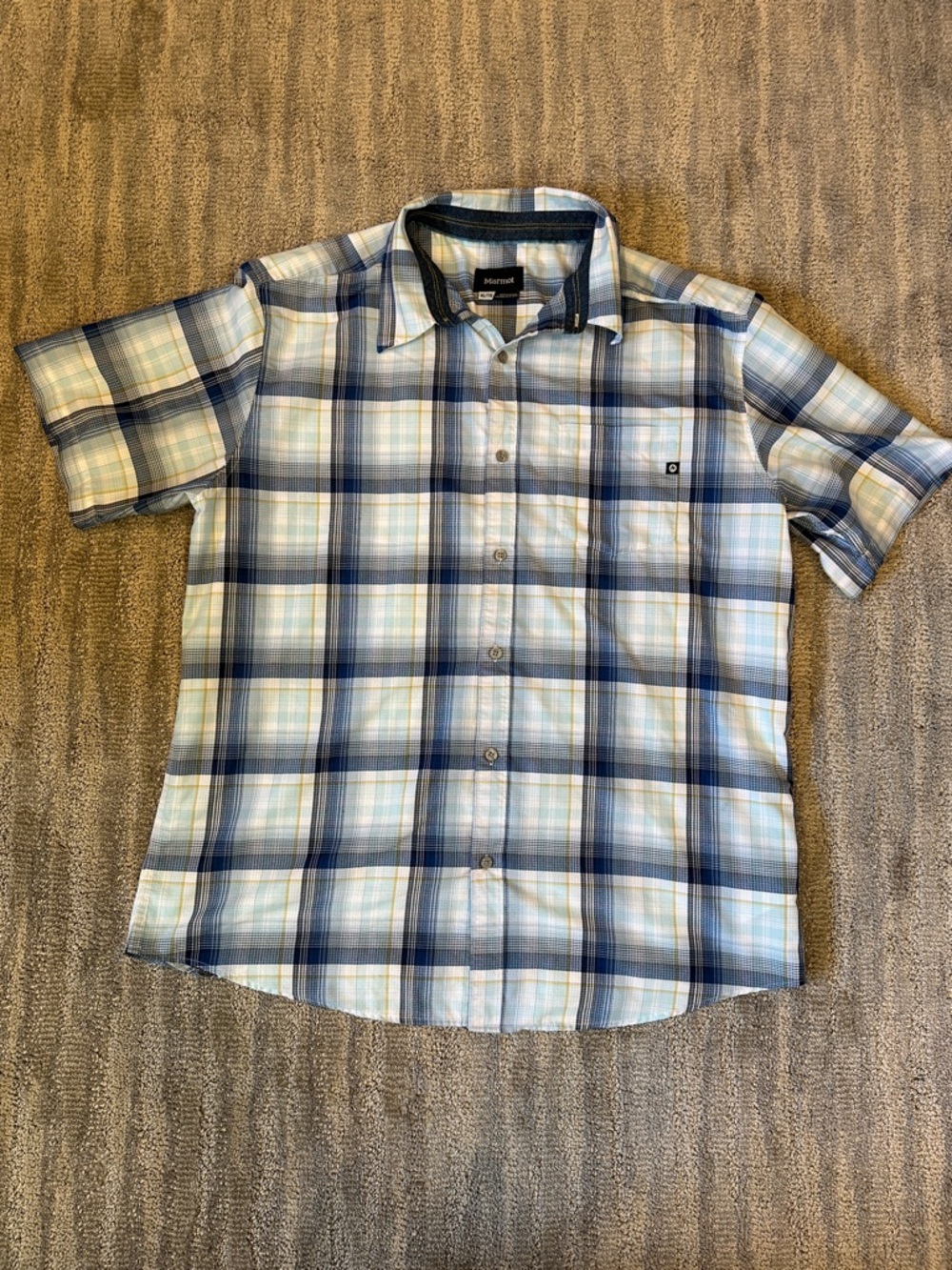 Marmot Men's Short-Sleeve Plaid Button-Down Shirt - Blue & White